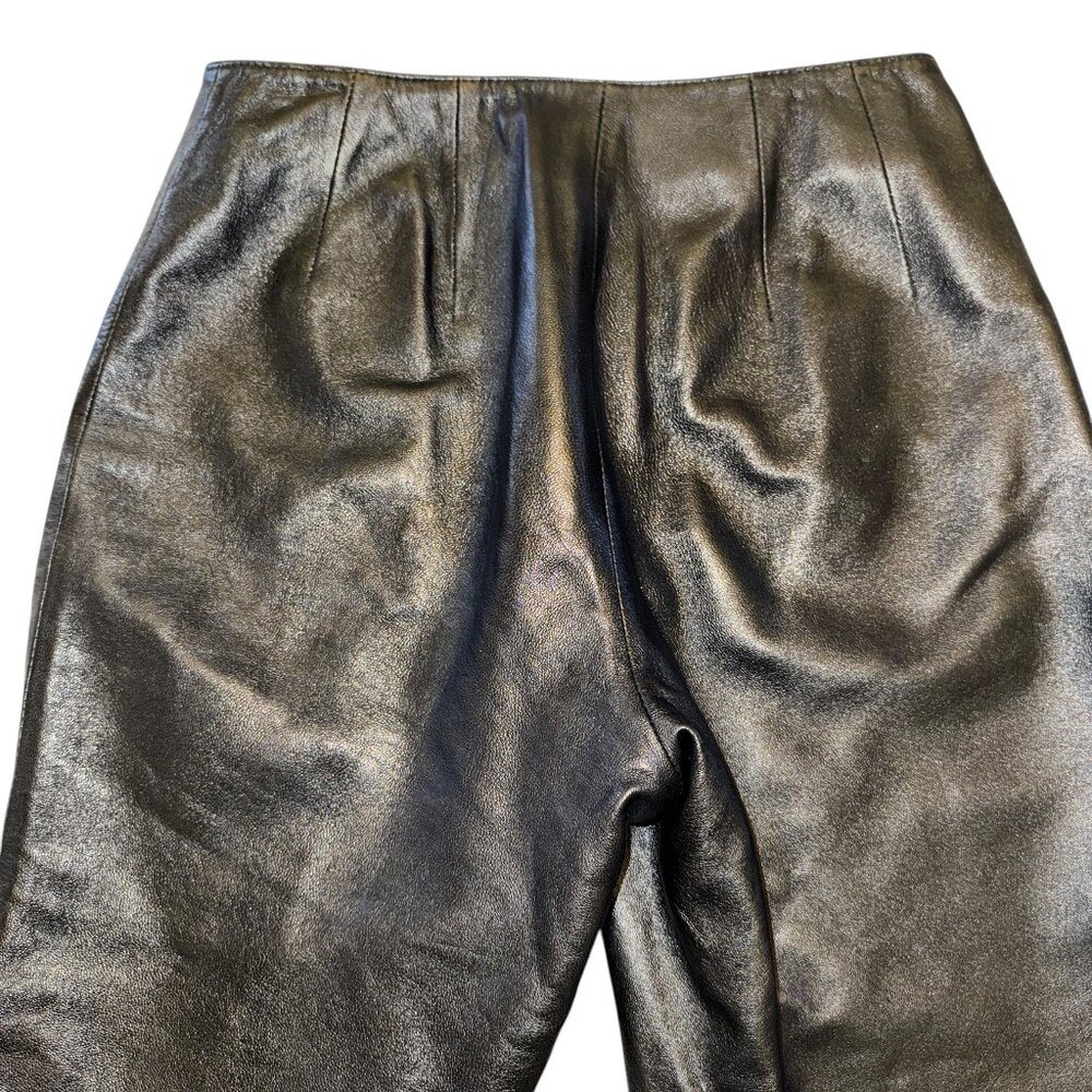 Vintage Yvonne Marie Black Leather Pants | Flat Front | Straight Leg | Size 4 - Picture 9 of 10